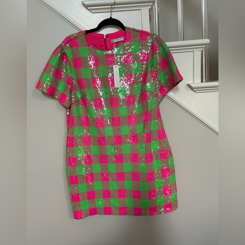 Trina Turk sequin checked dress .
